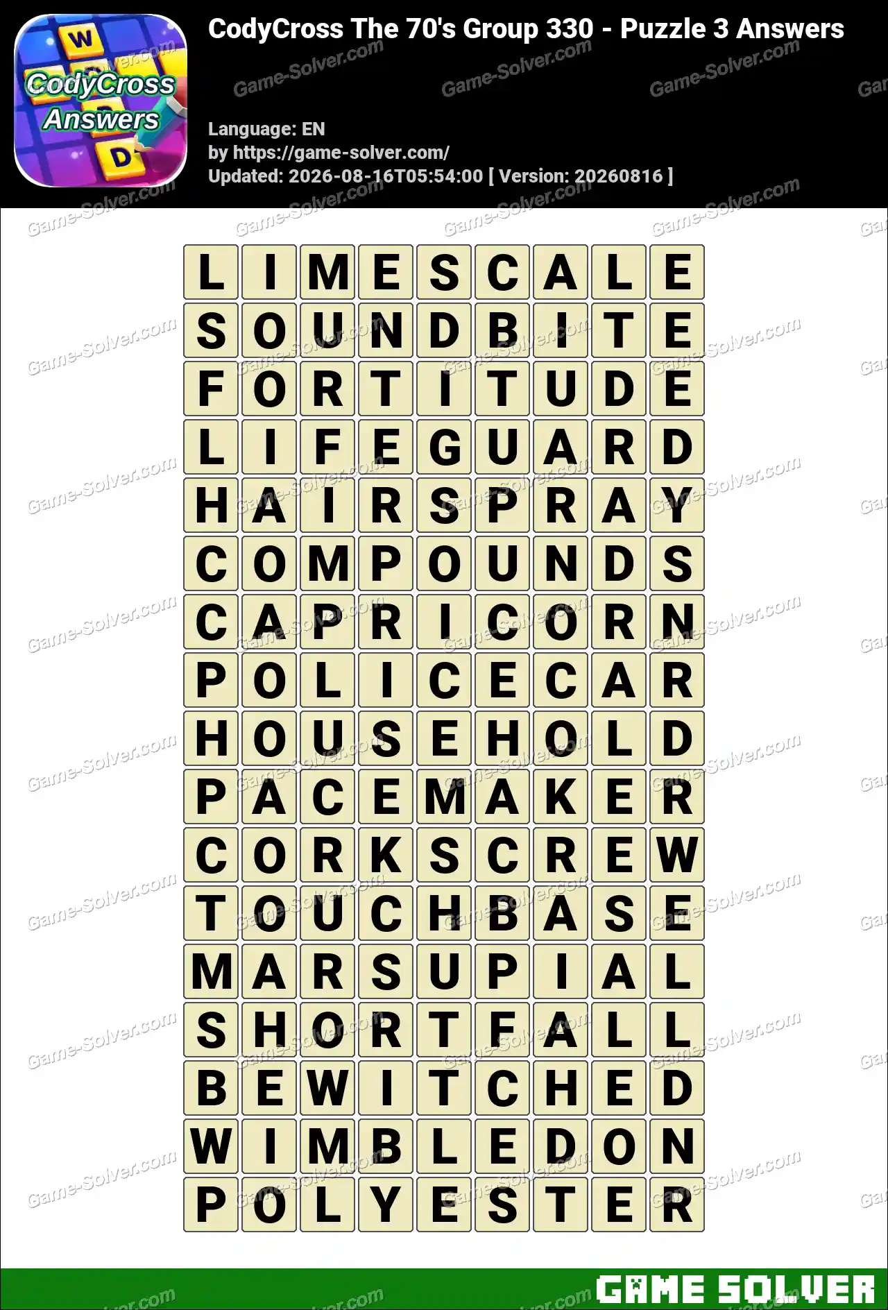 CodyCross The 70’s Group 330 – Puzzle 3 Answers